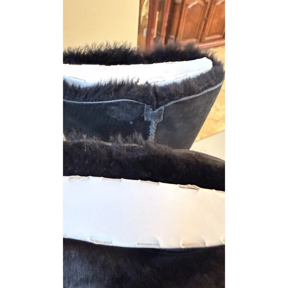 UGG Bailey Button Triplet Tall Boots Black Sheepskin Suede Womens Size 7
